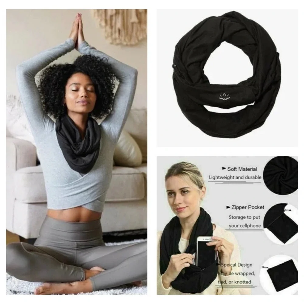 Beyong Yoga Infinity Scarf with Hidden Zipper Cellphone Pocket Black One Size‎